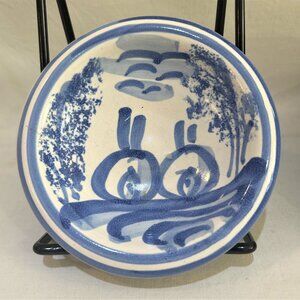Jamestown Collection Hand Made Pottery Hand Painted Bunny Rabbits Trinket Dish